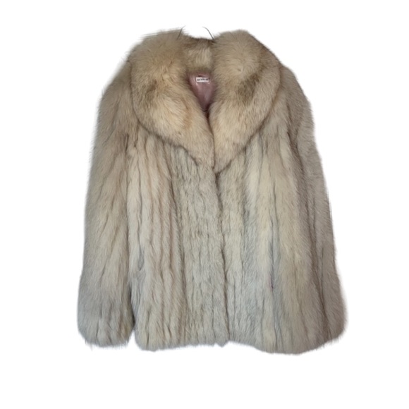 Vintage Jackets & Blazers - Coat Silver Fox Fur Cream Pockets Lined Authentic Soft Warm Winter Large Vintage